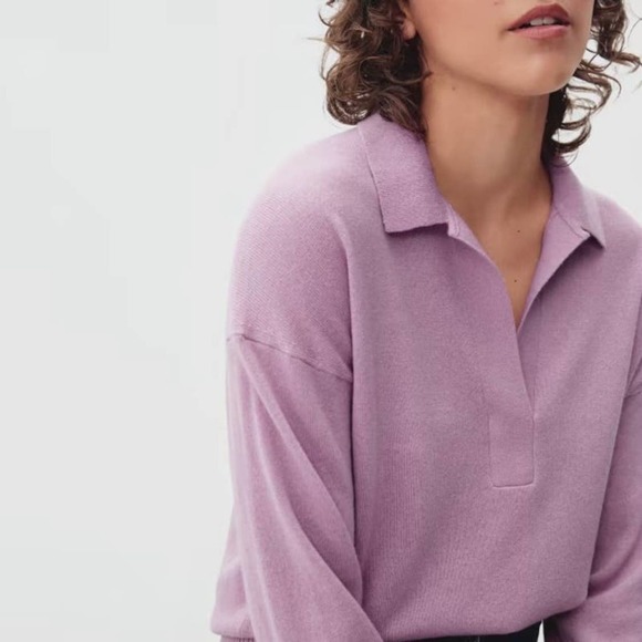 Everlane Sweaters - Everlane The Cashmere Polo Sweater in Lily Size L Purple Collared Classic Comfy